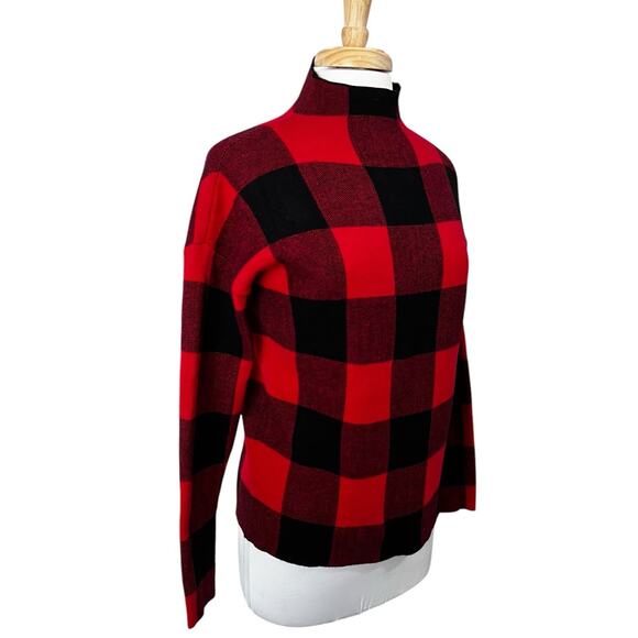Tommy Bahama Red Black Buffalo Check Plaid Mock Neck Sweater Size Small - Picture 3 of 6